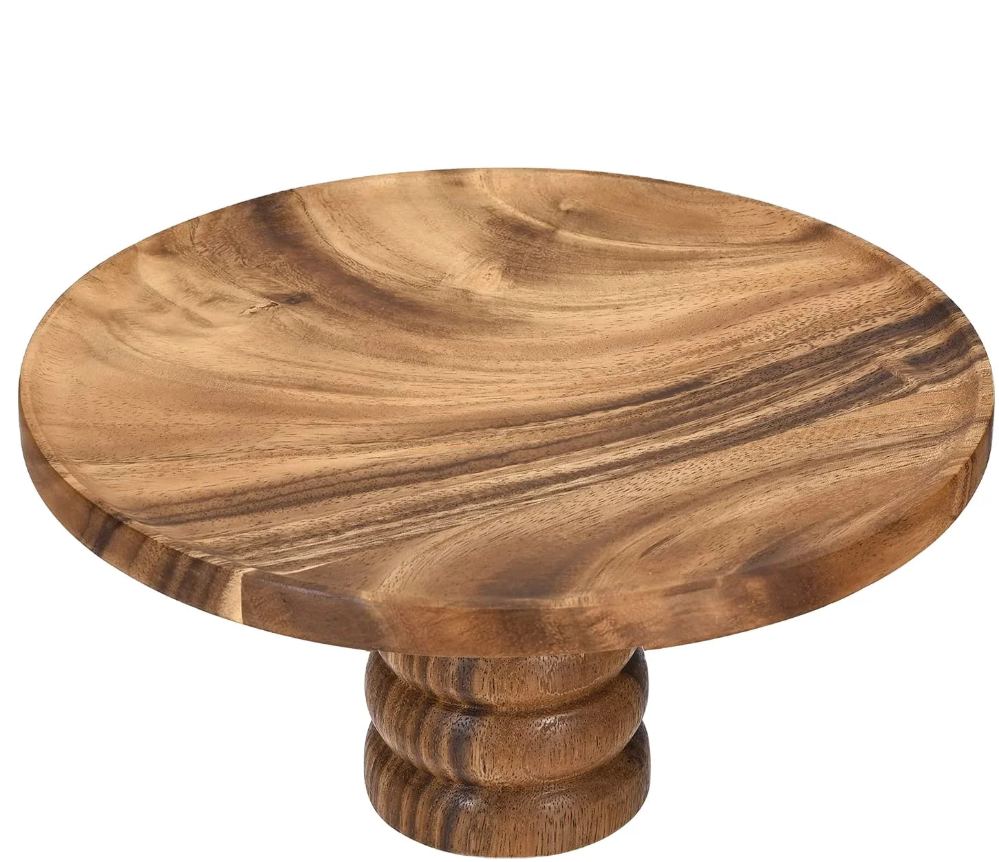 Eco-friendly Food Safe Organic 12 Inch Round Natural Acacia Wood Cake Stand