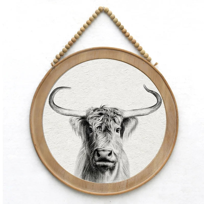 Highland Cow Portrait Wooden Framed Art Print 18-in Modern Farmhouse Decor for Home Living Room Wall Hanging Decoration