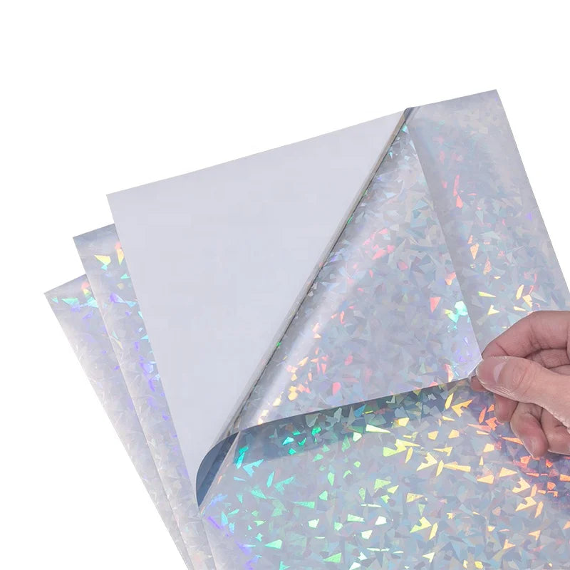 Broken Glass Pattern Holographic Waterproof Inkjet Vinyl Self Adhesive Blank Printable Sticker Paper Photo Frame Candle A4 Size