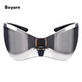 Boyarn Oversized Futuristic Y2K Shield Sunglasses Superhero Chic Wrap Shades for Men Women Gold White Frames Factory Wholesale