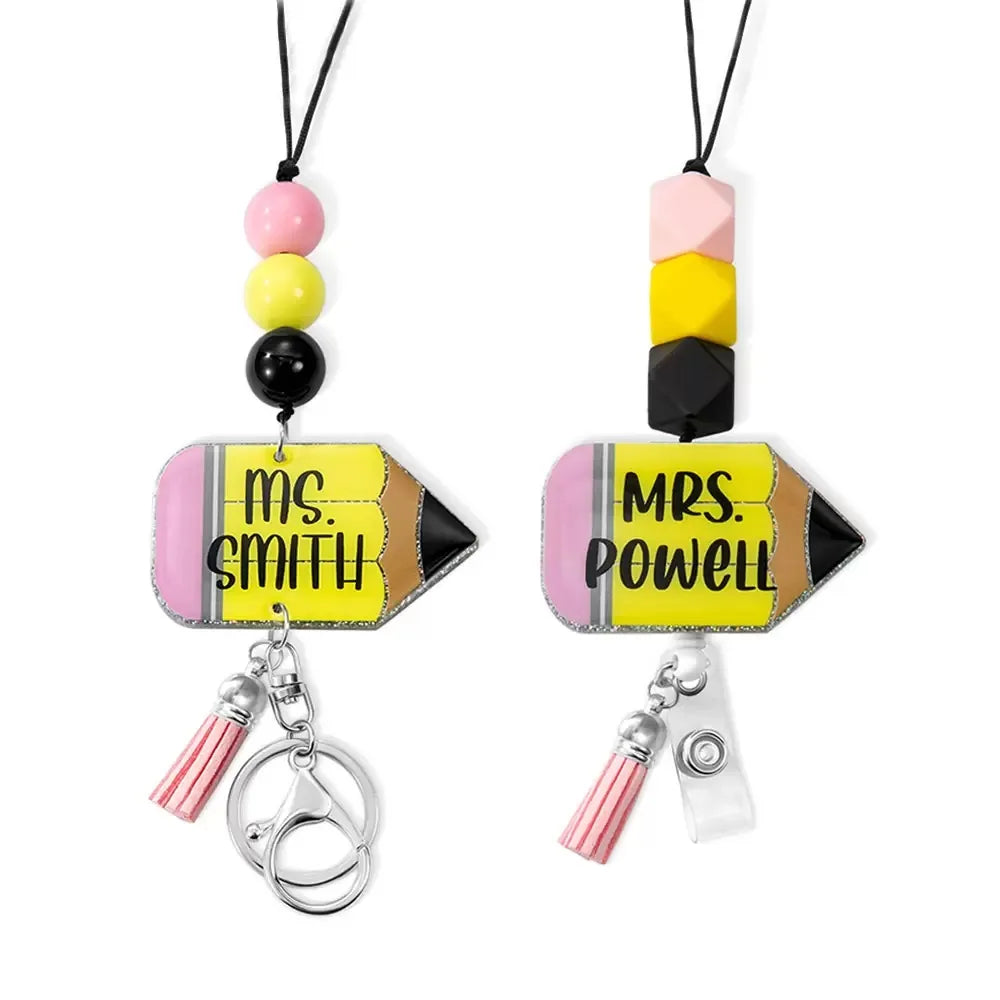 Personalized Beaded Teacher Lanyard Crayon Badge Reel Back to School GiftsTeacher Appreciation Gifts for Teacher