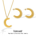 Stainless Steel Jewelry Set Moon Earrings Gold Plated  Exquisite Flat Curve Pendant Necklace Accessories for Women