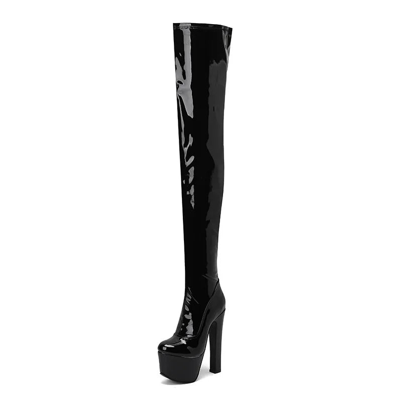 Autumn Winter Women's Super High Heels Over-Knee Women Boots Platform Red Nightclub Long Boots Side Zipper Closure Shoes Women