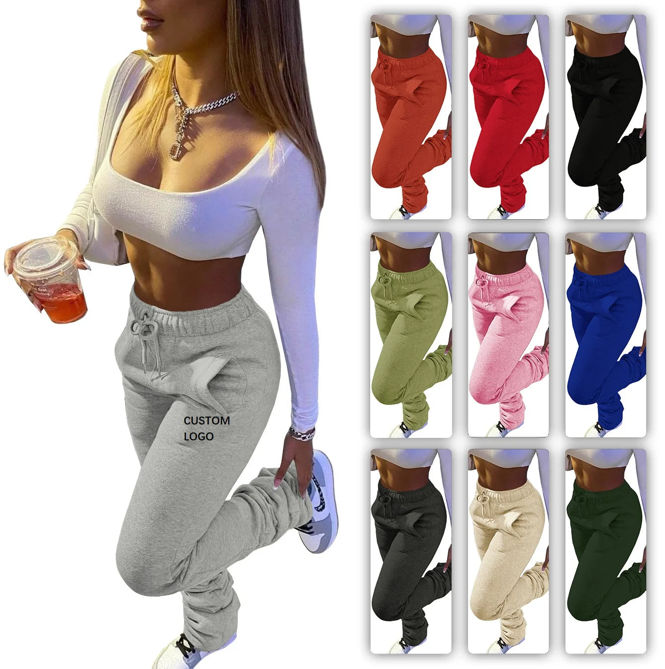 Evertop OEM/ODM Plus Size Casual Printed Autumn Fleece High Waist Pencil Pants Women