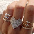 New Trendy Micro Pave Iced Out Heart Ring Open Adjustable 14K Real Gold Plated Zircon Inlaid Big Heart Rings