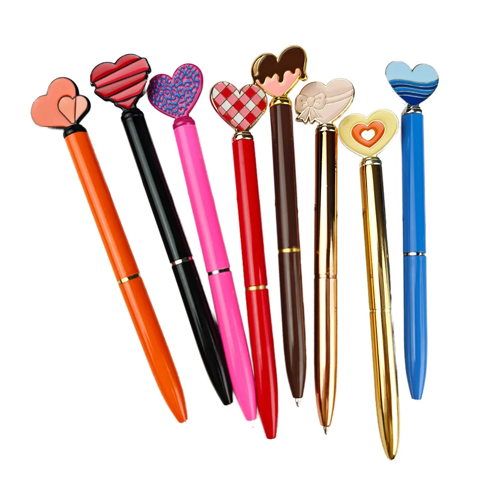 YF High Quality Cute Crystal Ballpoint Pen Kids Personalized Logo Heart-Shaped Diamond 1.0mm Writing Width Metal Body Promotions