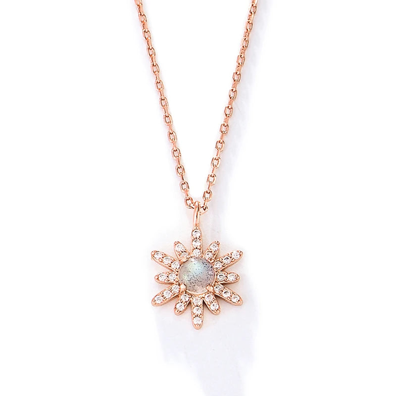 Popular Design Exquisite Choker Clavicle  S925 Sterling Silver Jewelry Mama Sun Flower Opal Pendant Necklace With Cubic Zirconia