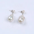7mm Natural Freshwater White Round Baroque Pearl Jewelry Women Drop Studs Earrings