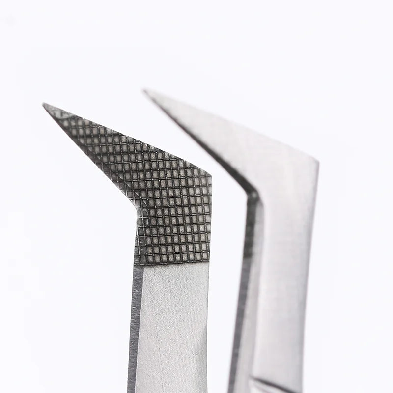 Professional Eyelash Tools Diamond Grip Stainless Steel 45 Degree Eyelash Extension Tweezers