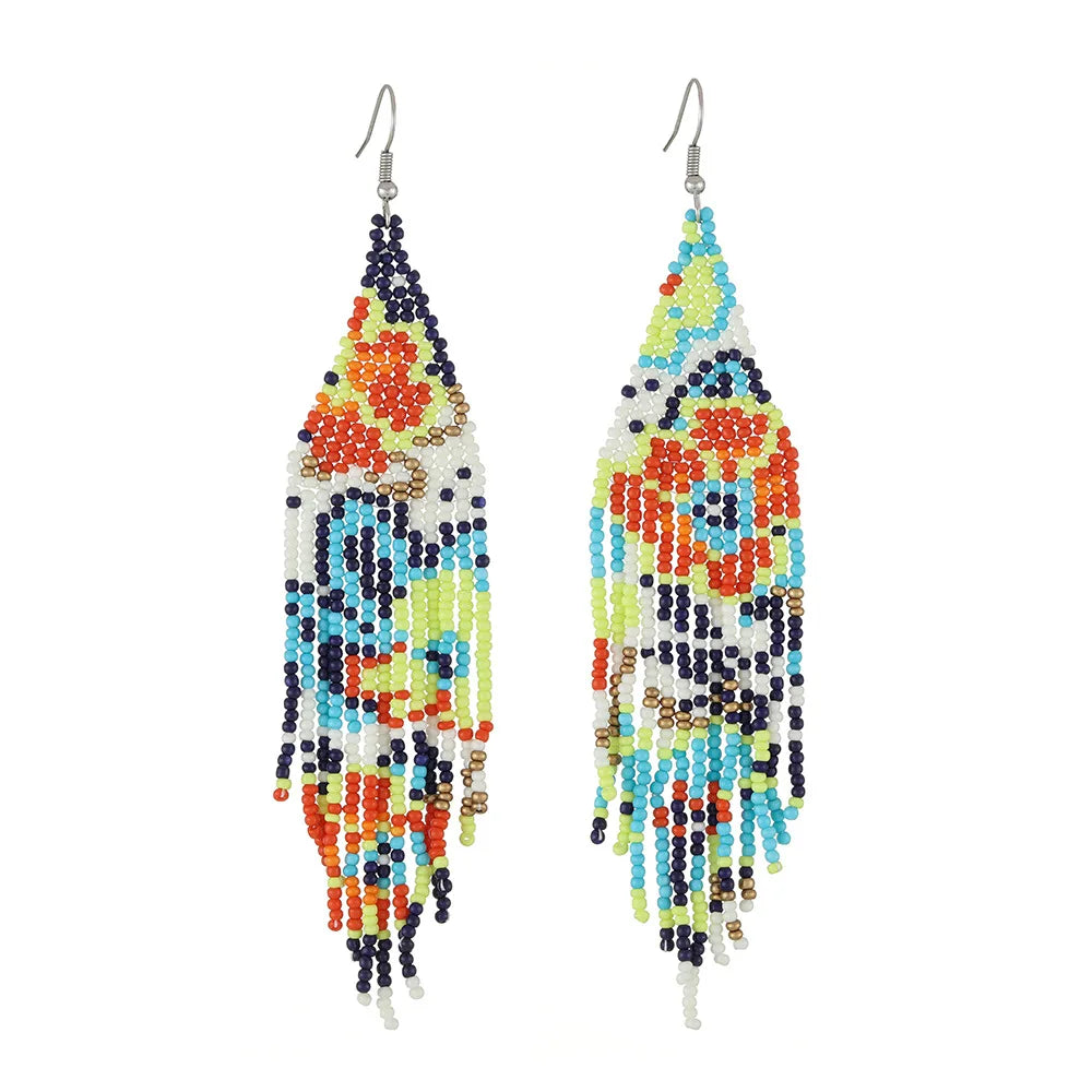 Fashion Boho Creative Retro Miyuki Seed Beads Compiled Long Beaded Earrings  Bohemian Ethnic Style Tassel Earrings Female