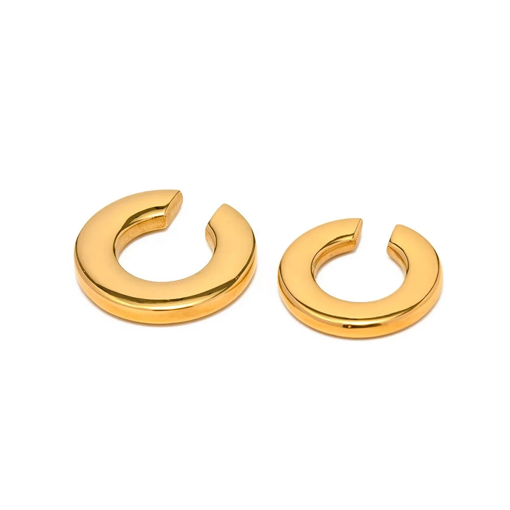 Minimalist CC Shape Waterproof No Piercing  PVD 18k Real Gold Plated Stainless Steel Ear Cuff Clip