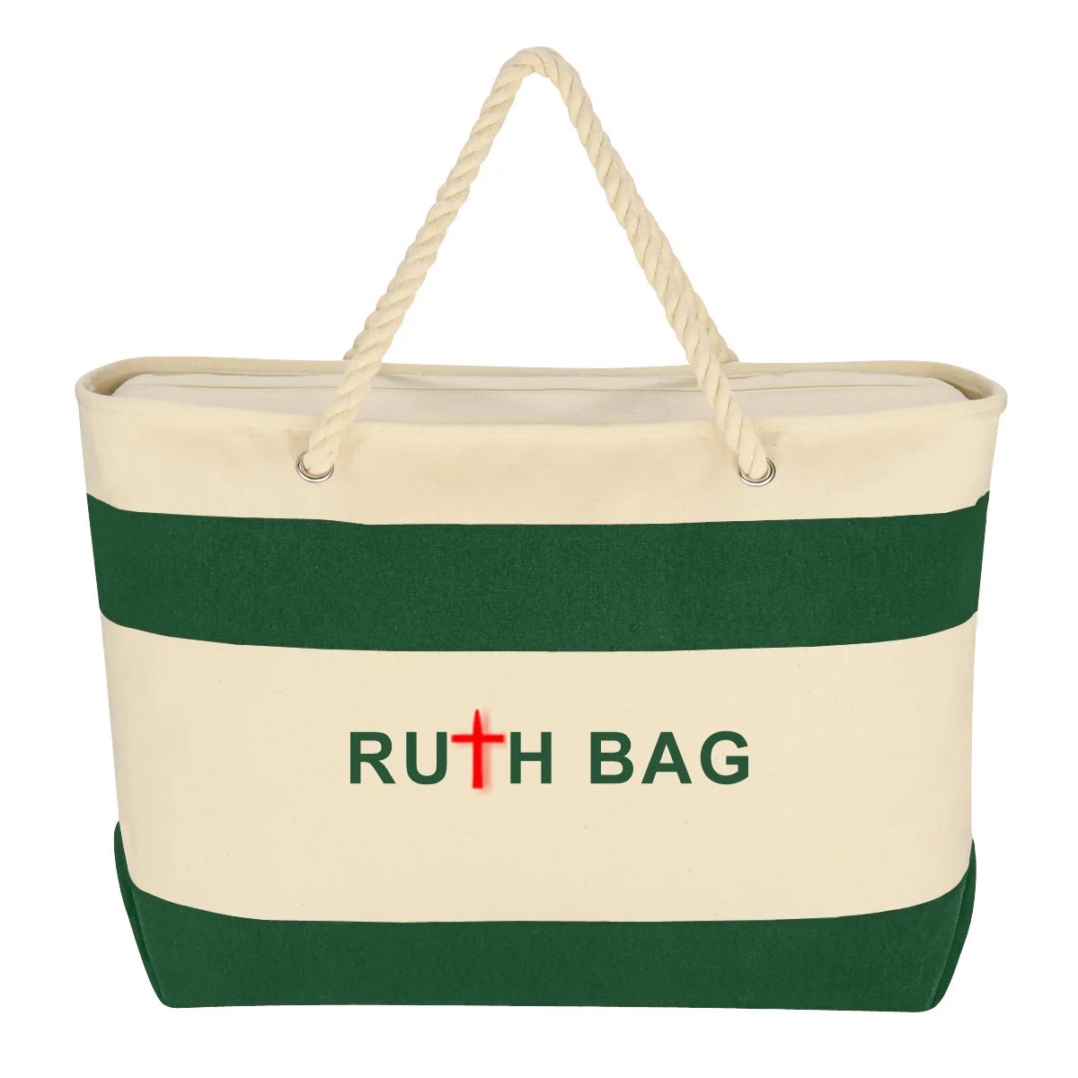 Ruthbag Women's Large Canvas Tote Bag Cotton Rope Handles Zipper Closure Letter Pattern for Cosmetics Cruising Daily Party Use