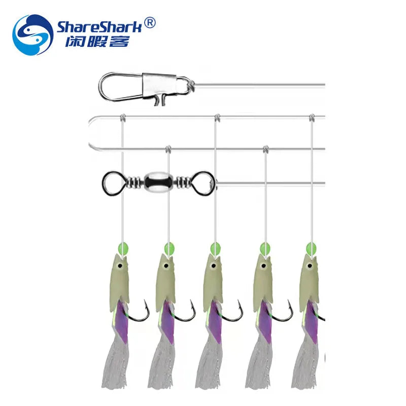 Shareshark Sabiki Rig for Sea Luminous Fishing Lures Combination Silicone Fish Head Fishing Hooks