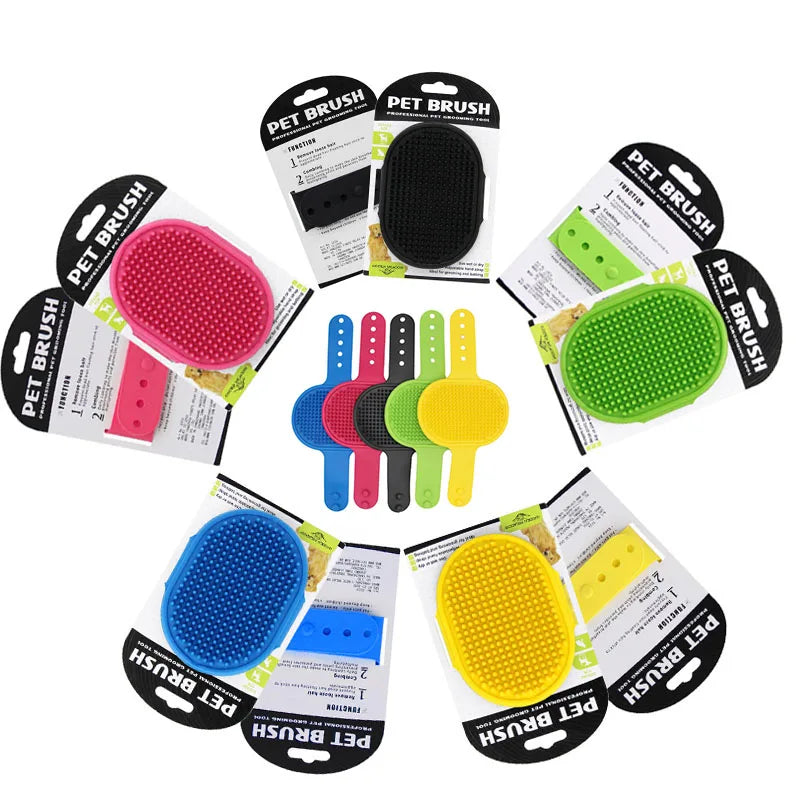 Soft Rubber Dog Bath Massage Brush Pet Shampoo Bath Brush Cat Grooming Adjustable Ring Handle Washing Brush
