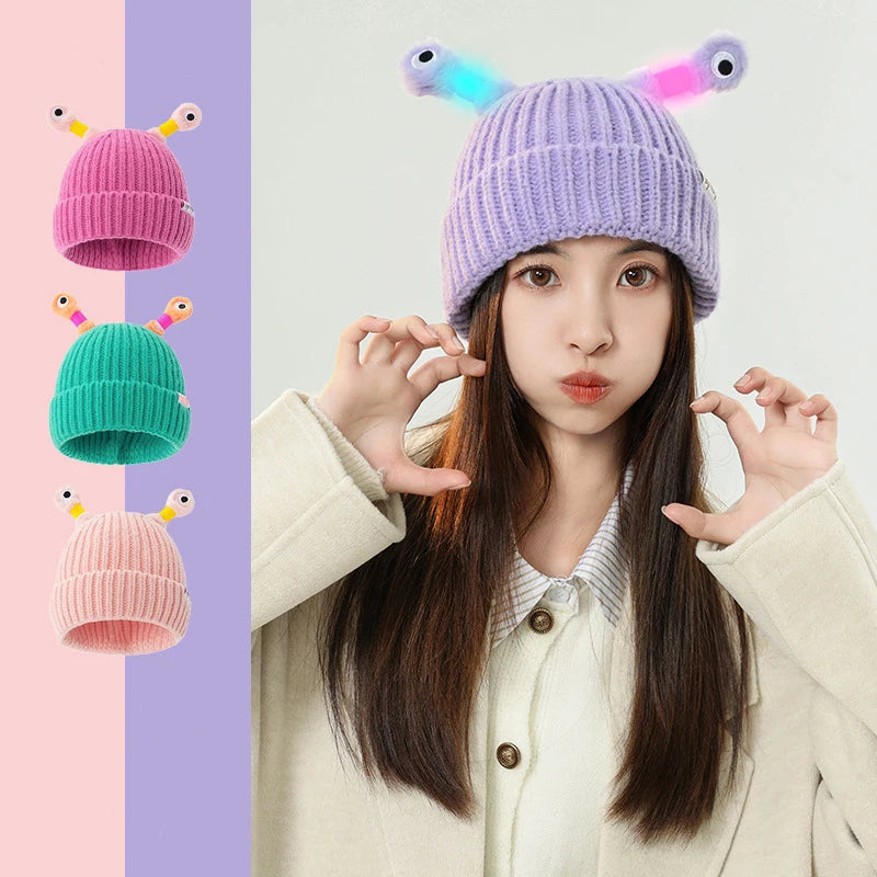 Wholesale Custom Quirky Glowing Tentacles Winter Warm Wool Cap Macaroon Color Knitted Beanies Hat