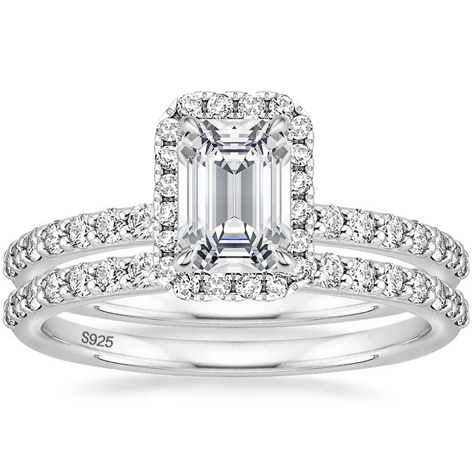 OAHLAN 2CT 925 Sterling Silver Bridal Ring Sets Emerald Cut CZ Engagement Rings Vintage Promise Rings Wedding Bands for Women