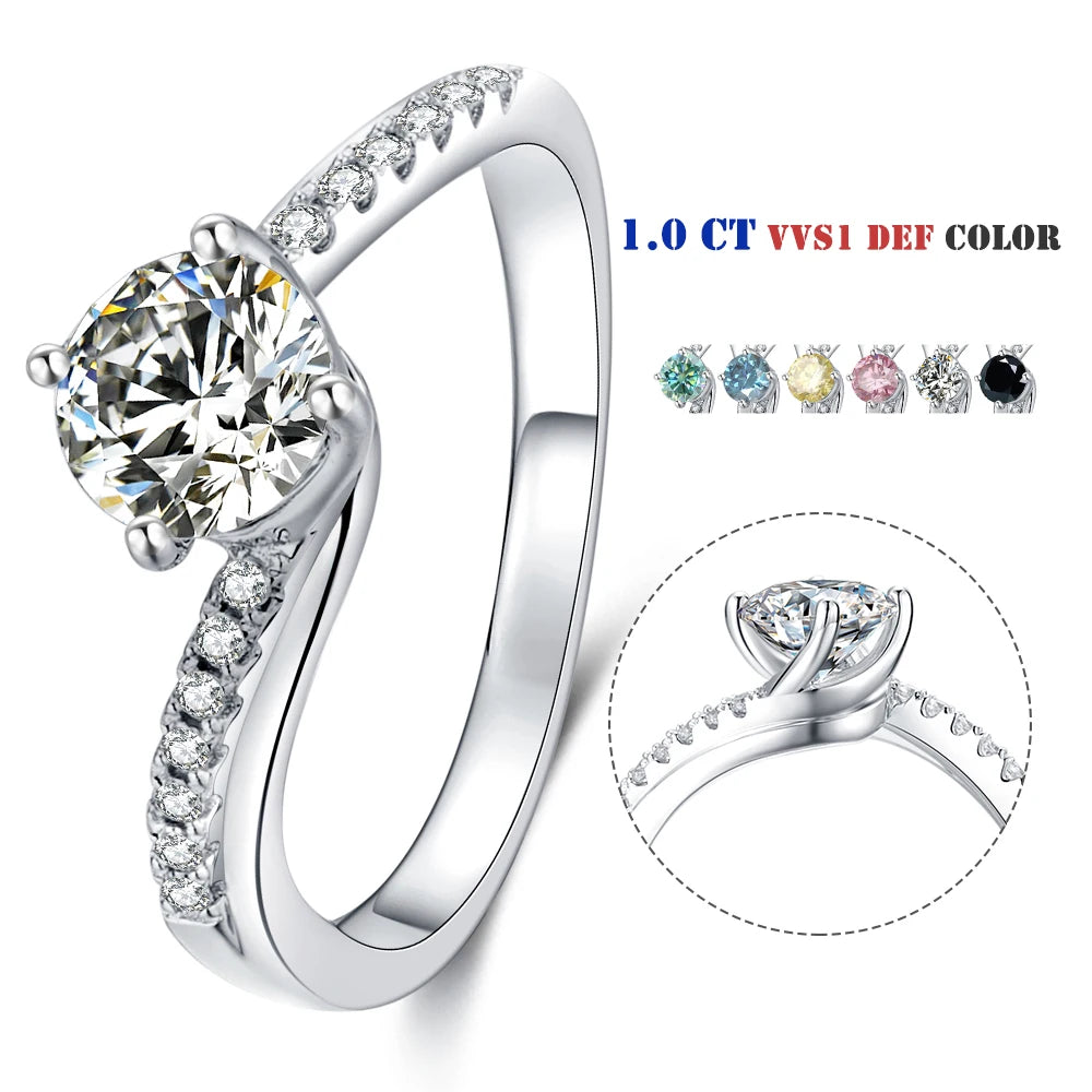 Abiding Women Ring 1 Carat Silver 925 Jewelry Moissanite 6.5mm Diamond Engagement Rings Jewelry