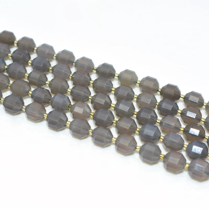 Wholesale 8mm Natural Bucket Shaped Grey Agate Loose Gemstone Beads For DIY Jewelry