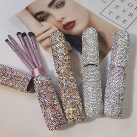 Professional Cosmetic Tool Diamond Crystal Custom Logo Pony Hair Eyebrow Eyeliner 5pcs Makeup Brush Set for Eye Shadow