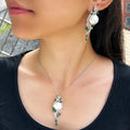 Sparkling Top Cubic Zircon Pave Imitation Pearl Long Pedant Necklace and Earrings Green Blue White Jewelry Set for Women