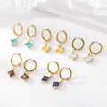 Vintage Luxury Jewelry Gold Plated square Gemstone Pendant Earrings