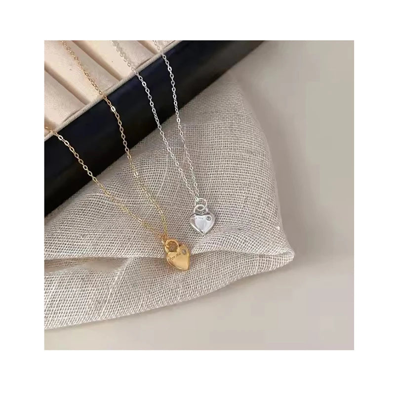 925 Sterling Silver Luxury Single Cubic Zircon Lovely Heart Shape Pendant Necklaces Girls Fine Jewelry