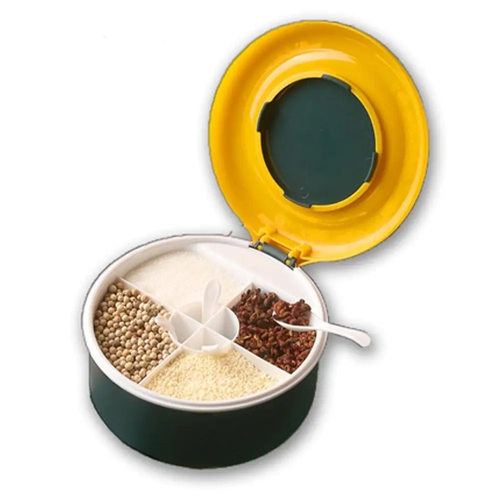 HelloWorld Household Seasoning Box Four-compartment Spice Jarx Seasoning Tank Multifunctional Containers Can
