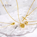 Ason Jewelry Low Price Stainless Steel Chunky Cross Necklace Jewelry 18K Gold Plating Water Drop Charm Necklace with Ring