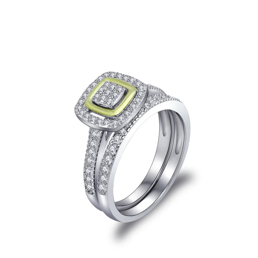 Classical Round Diamond CZ Engagement Ring Spilit Shank Ring Women Double Halo Engagement Ring