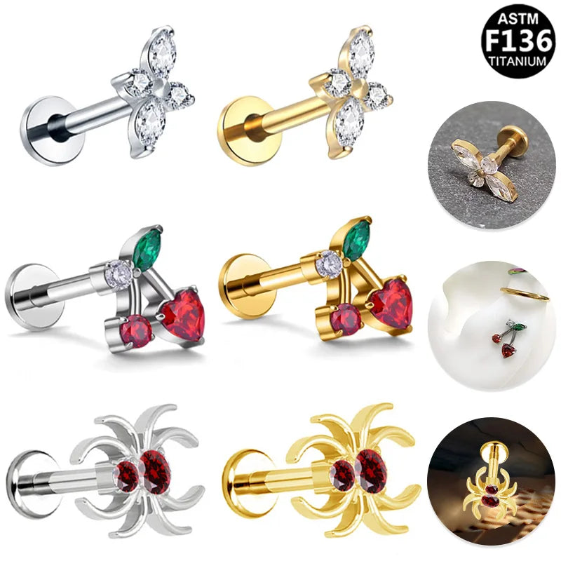 Gaby Threadless Cartilage Earring Lip Ring Jewelry 16G ASTMF136 Titanium Piercing Labret Earring Wholesale Piercing Jewelry