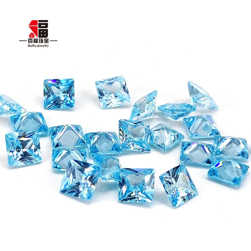 Baifu Jewelry Loose Gemstone Machine Cut L-aquamarine square Cubic Zirconia for Jewelry