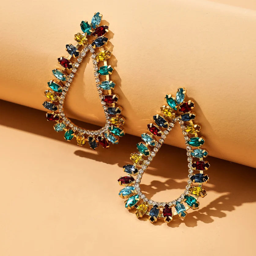 Kaimei 2025 New Spring and Summer Crystal Rhinestone Drop Earrings Geometric Gold Plated Women Full Diamond Pendant Earrings