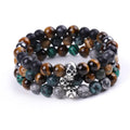 Wholesale 8mm Polished African Turquoise Beads New Designs Skull Bracelet Natural Tiger Eye Unisex Fashion Jewelry Bangle Gift