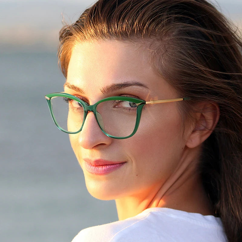 UNOC Women's Optical Glasses with Anti-Blue Light Cat Eye Frame Transparent TR90 Material New Style Fashion with Spring Legs