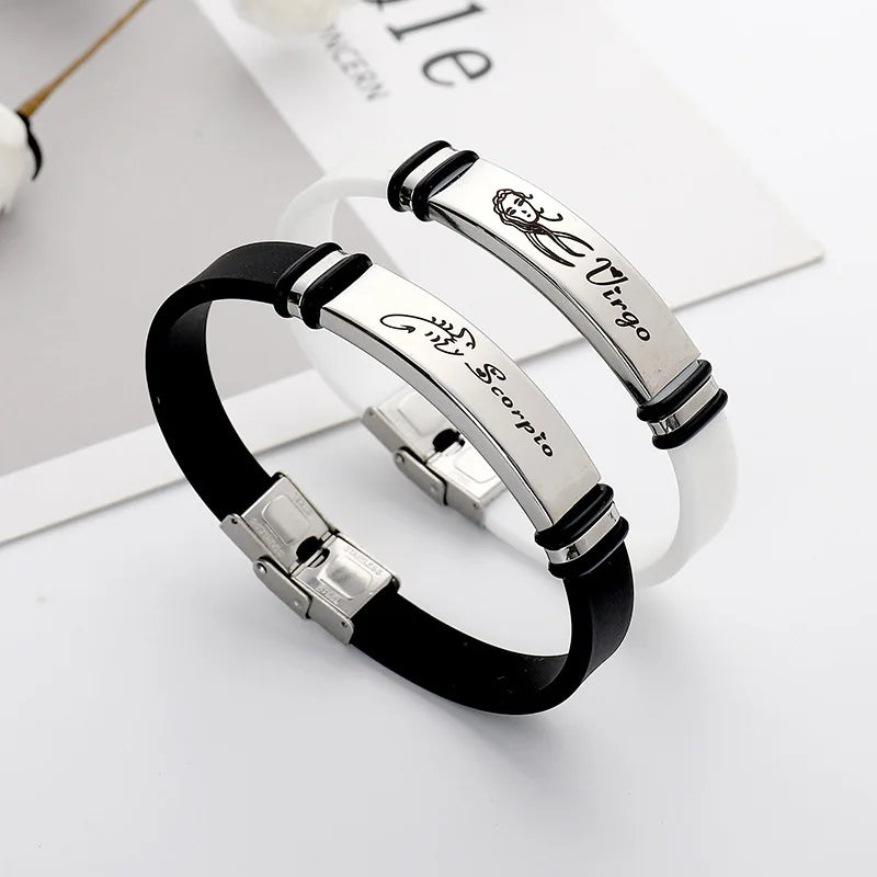 GT Hot Selling Stainless Steel Zodiac Silicone Letter Couple Bracelet for Students Teens Gift