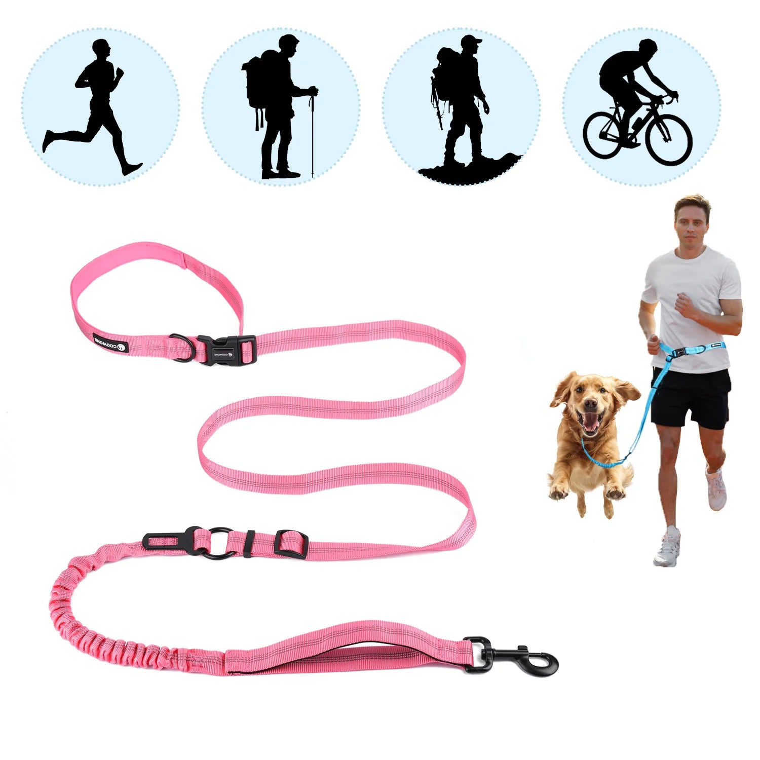 Premium Hands Free Waist Leash Retractable Leash with Traffic Handle Safety Car Buckle High-Vis Reflective for Night Walks