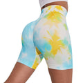 FLW Women's Sports Fitness Yoga Training Shorts Seamless Scrunched Tummy Control Butt Lift Wide Band Waist Tie Solid Leggings