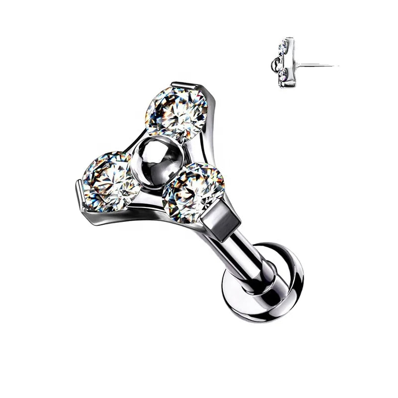 Grade Titanium Labret Stud Triangle Zircon Gem Top Trendy Threadless Earring for Cartilage Helix Tragus Wedding Engagement Gift