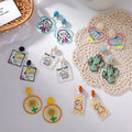 Retro Colorful Resin Transparent Girls Earrings Popular Animal Acrylic Earrings Cute Cat Cactus Flower Cartoon Pattern Earrings