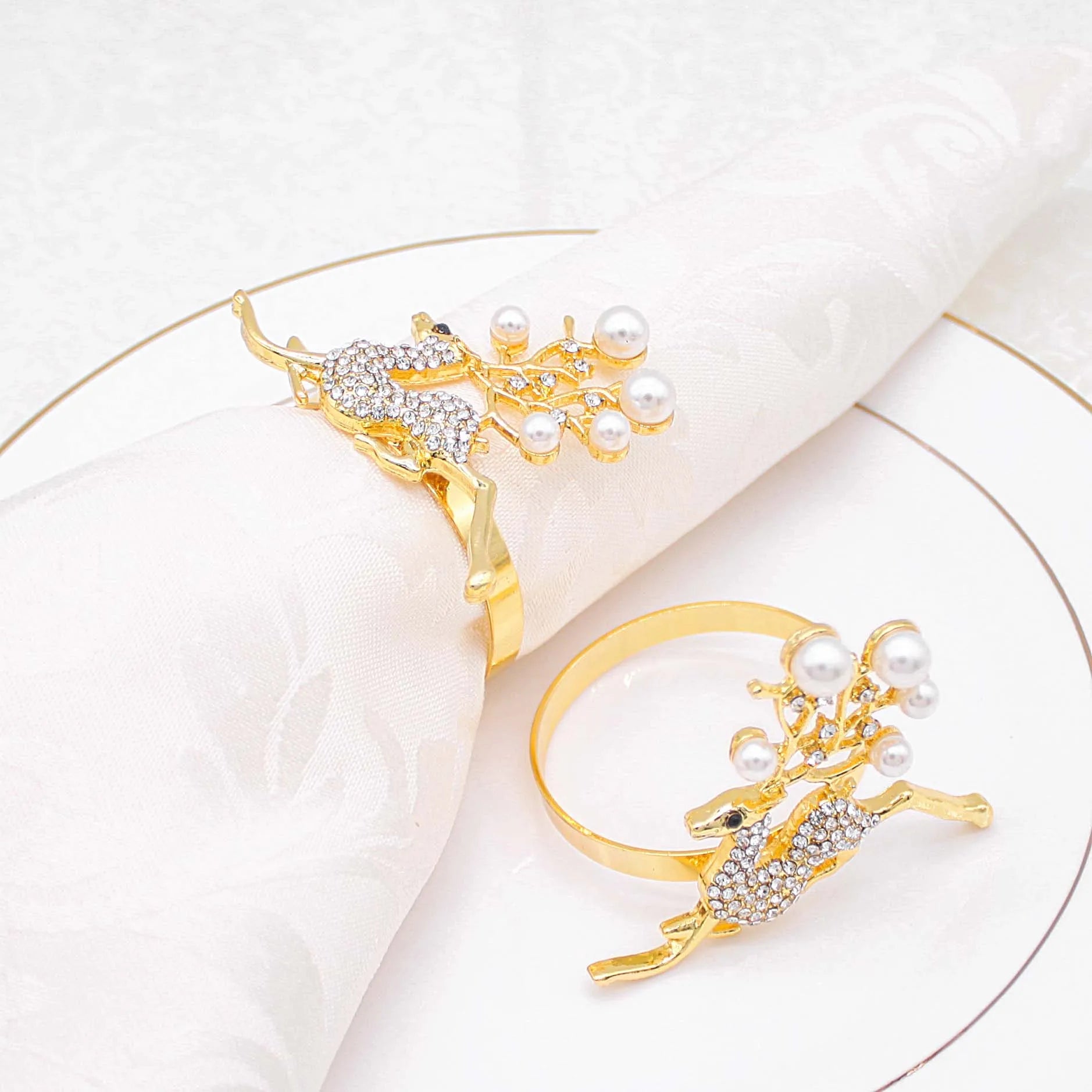 High End Metal Christmas Elk Napkin Ring Pearl Napkin Ring for Wedding Christmas Table Decoration