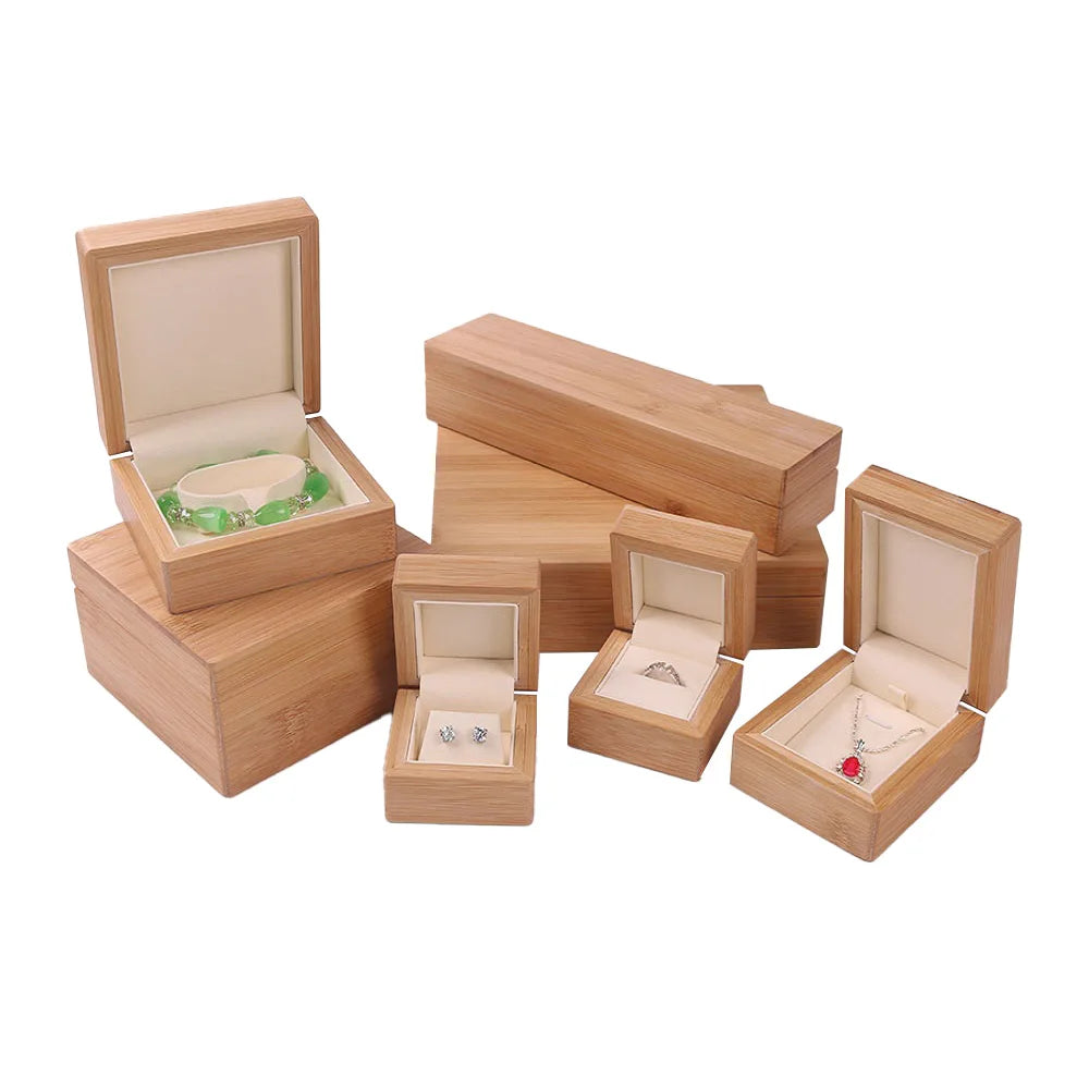 Customized Wooden Bamboo Watch Packing Ring  Earring Pendant Set Jewelry Storage Gift  Boxes HandMade