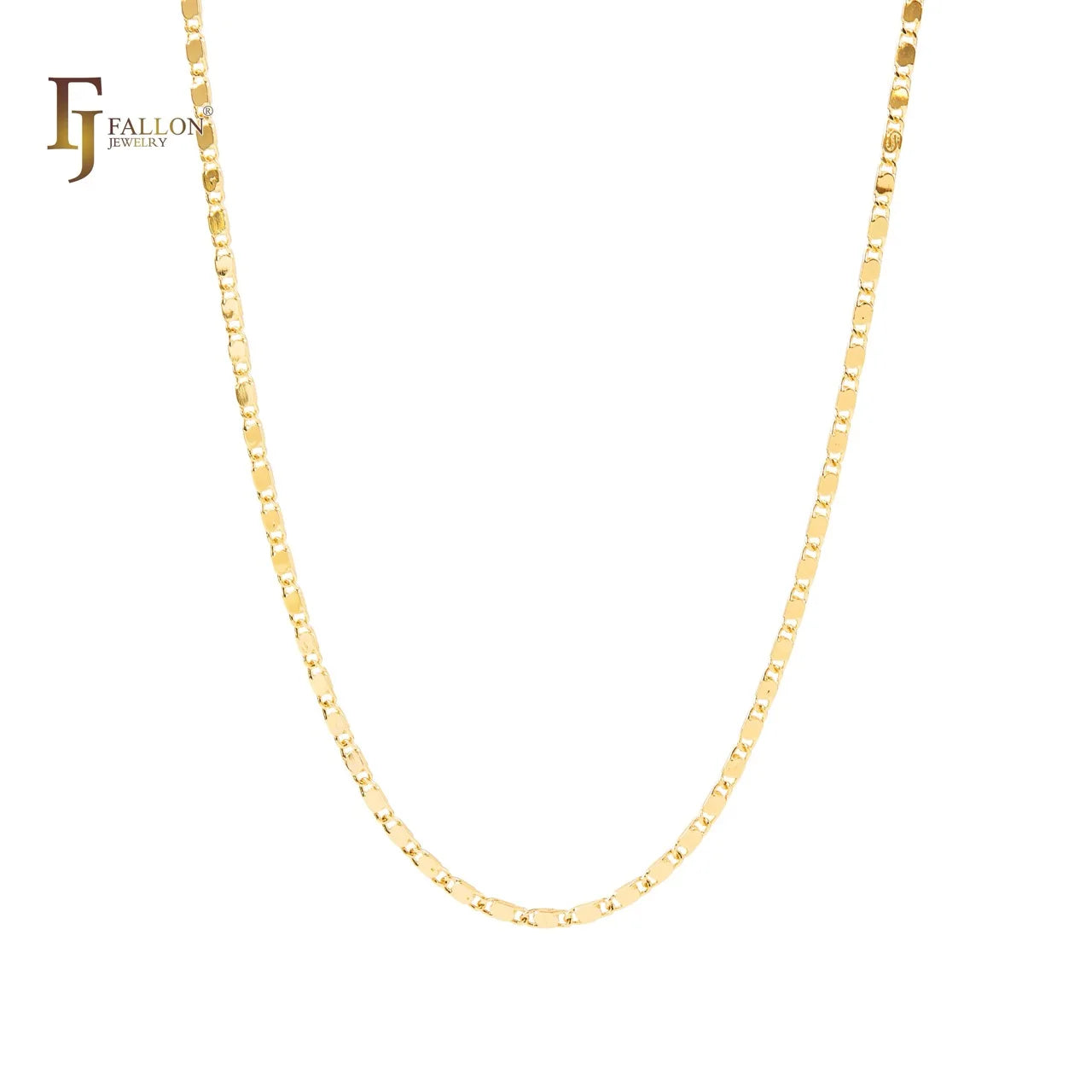 FJ Fallon Fashion Jewelry Slim Flat Solid Snail Polished Link Chain Plated in 14K Gold Brass Based Sample Available