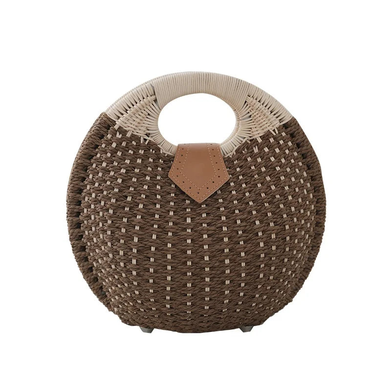 Bestselling Minimalist Straw Bag New Japanese & Korean Style Woven Bag Semi-circular & Round Handheld Beach Bag for Women
