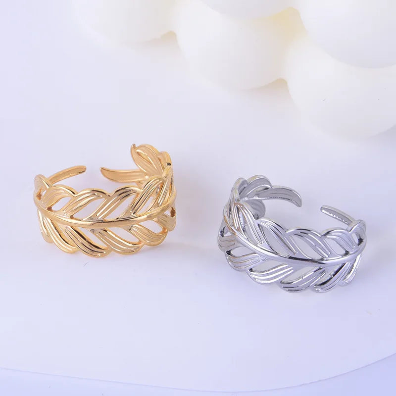 Beimai OEM Ring Opening Adjustable Non-fading Leaf Stainless Steel Ring