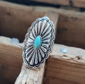 New Oval Flower Shape Ring Bohemian Western Creative Turquoise Adjustable Ring for Woman
