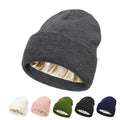 Wholesale High Quality Custom Logo Winter Warm Cuffed Outdoor Camouflage Dot Acrylic Knitted Satin Lined Beanie Hats