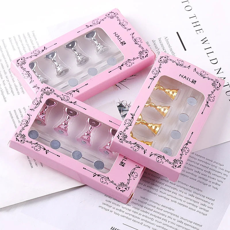Popular Gold Silver Pink Press on Practice Magnetic Nail Tips Base Stand Holders Display