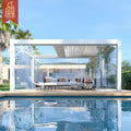 Modern Solarium Patio Glass Pavilion Outdoor Arches Patio Louvered Roof Bioclimatic Aluminum Garden Gazebos Retractable Pergola