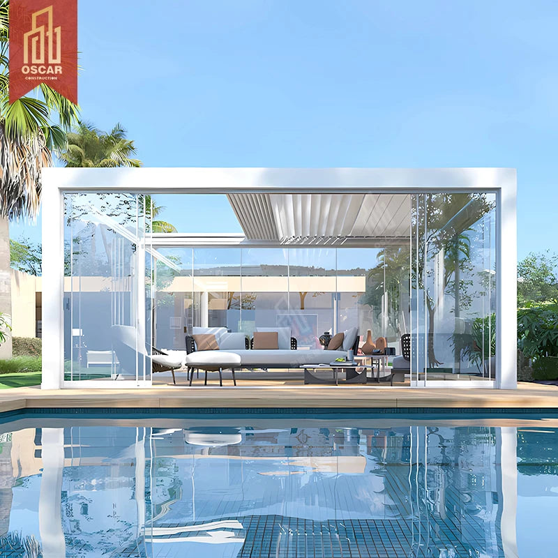 Modern Solarium Patio Glass Pavilion Outdoor Arches Patio Louvered Roof Bioclimatic Aluminum Garden Gazebos Retractable Pergola