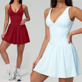 BNICE 9582 Women's V-Neck Tennis Dress Flowy Athletic Workout Dress with Shorts Golf Skirt Sleeveless Activewear for Workout Set